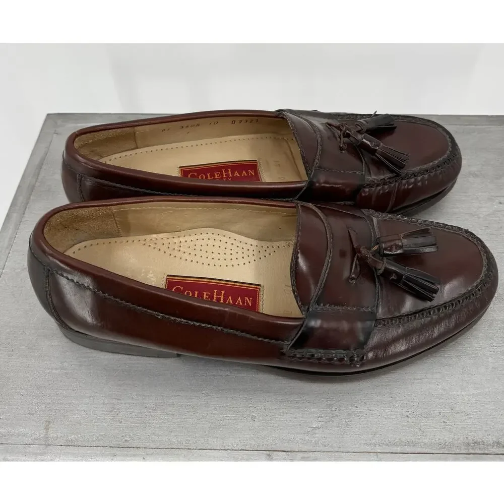 Cole Haan City Pinch Tassel Kiltie Loafers Burgundy Leather Men's 10 Business